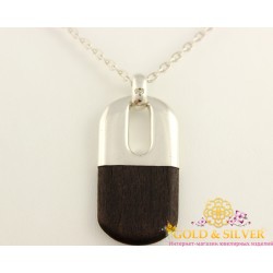 Серебряное колье 925 проба. Женское колье с вставкой Эбеновое Дерево.1224722 